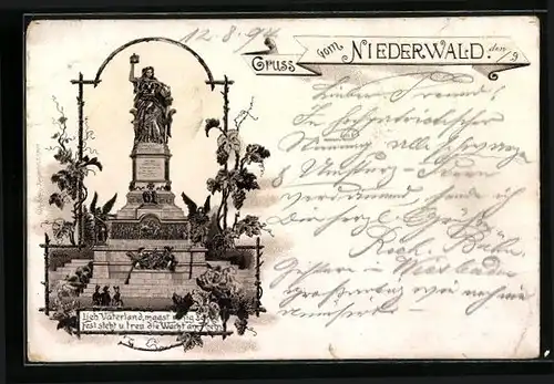 Vorläufer-Lithographie Niederwald-Denkmal b. Rüdesheim 1894