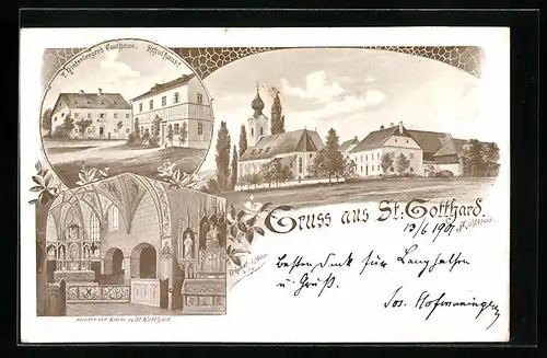 Künstler-AK St. Gotthard, Ortsansicht mit Kirche