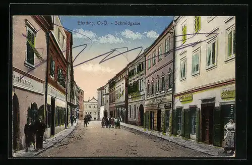 AK Eferding, Schmidgasse mit Geschäften