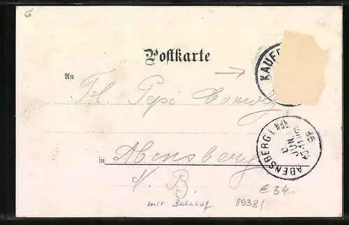 Lithographie Buchloe, Kirche, Am Mühlbach, Totalansicht, Bahnhof