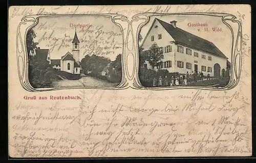 AK Reitenbuch, Gasthaus von M. Wild, Dorfpartie