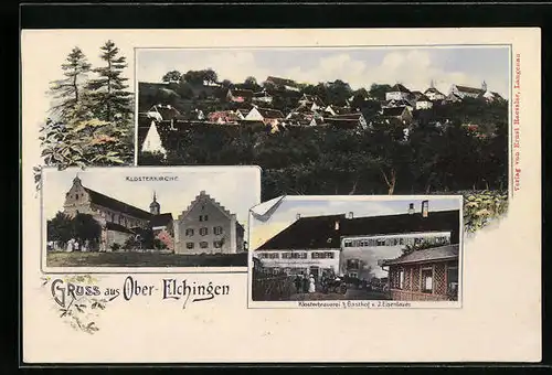 AK Ober-Elchingen, Klosterbrauerei und Gasthof J. Eisenlauer, Klosterkirche, Teilansicht