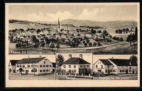 Künstler-AK sign. Hans Pernat Wwe.: Thann bei Riedenburg, Tafernwirtschaft Joh. Wibmer, Handlung Seb. Lauerer, Pfarrhof