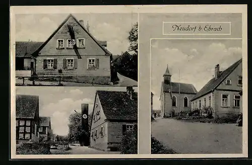 AK Neudorf bei Ebrach, Gasthaus Ludwig Ury, Strassenpartie mit Gasthaus, Ortspartie mit Kirche, 