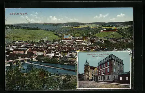 AK Esslingen, Restaurant zum neuen Bahnhof, Teilansicht