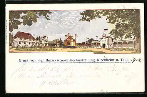 Künstler-AK Kirchheim unter Teck, Bezirks-Gewerbe-Ausstellung 1902