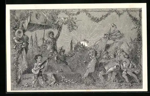 Künstler-AK Kempten, IX. Schwäb.-bayer. Bundes-Sängerfest 1910, Singende Kinderlein mit Fahne