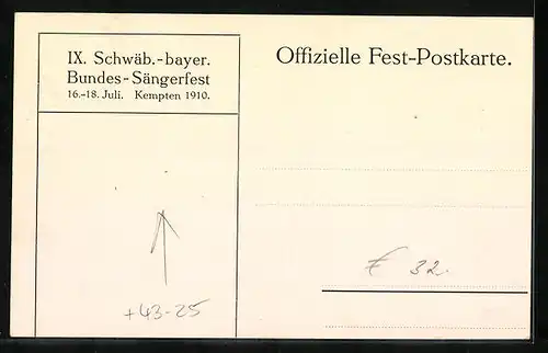 Künstler-AK Kempten, IX. Schwäb.-bayer. Bundes-Sängerfest 1910, Singende Kinderlein mit Fahne