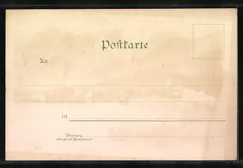 Lithographie Garmisch, Teilansicht mit Kirche