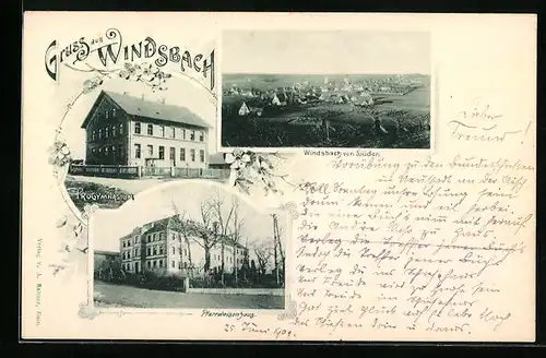 AK Windsbach, Teilansicht von Süden, Progymnasium, Pfarrwaisenhaus