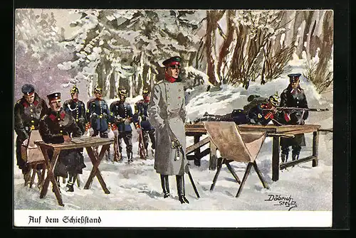 Künstler-AK Döbrich-Steglitz: Infanteristen auf dem Schiessstand