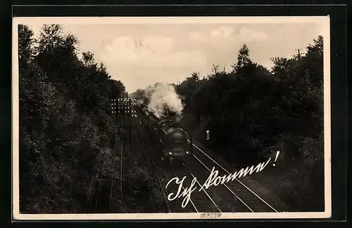 AK Dampflokomotive gibt Volldampf aus der Vogelschau