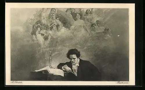 AK Ludwig van Beethoven mit Notenpapier