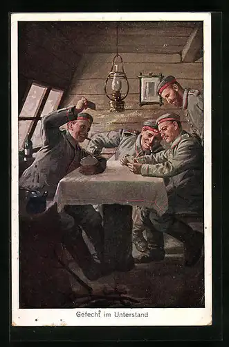 AK Gefecht im Unterstand, Soldaten am Tisch beim Kartenspiel