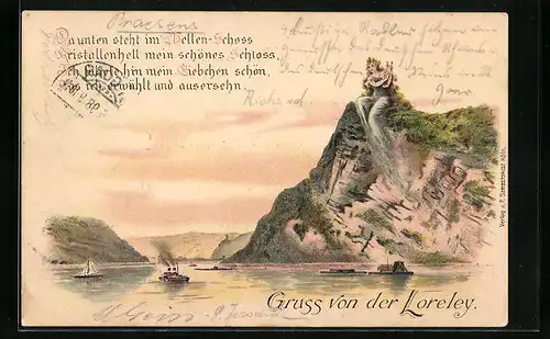 Lithographie Loreley bei Abendstimmung