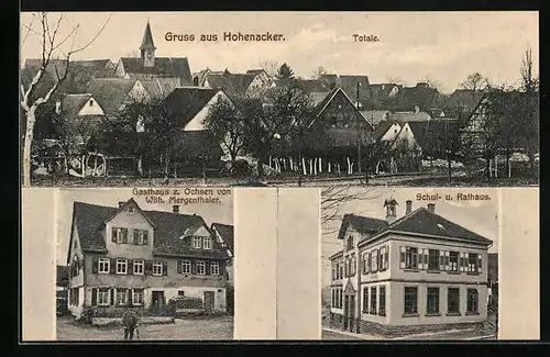 AK Hohenacker, Totalansicht mit Rathaus