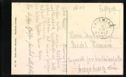 AK Chieming, Ortsansicht mit Kirche und Chiemsee