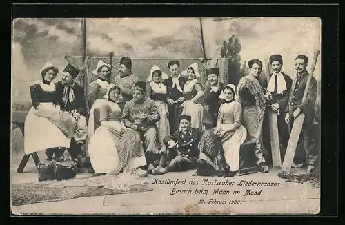 AK Karlsruhe, Kostümfest des Karlsruher Liederkranzes, Besuch beim Mann im Mond 1906