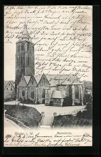 AK Minden i. W., Marienkirche mit Treppe zum Hof