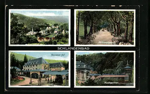 AK Schlangenbad, Nassauer Hof, Philosophenweg, Musikpavillon