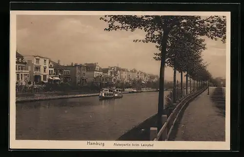 AK Hamburg-Winterhude, Alsterpartie beim Leinpfad