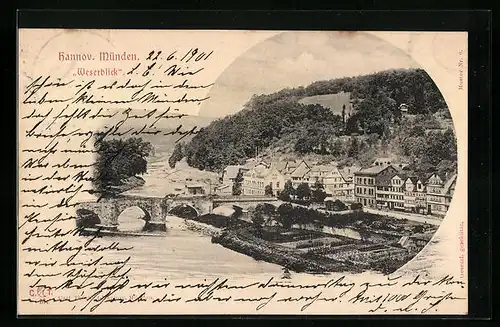 AK Hann. Münden, Weserblick mit Brücke