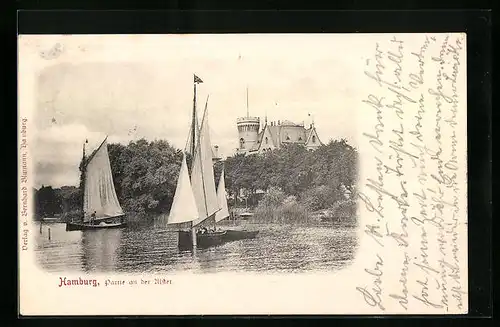 AK Hamburg-St.Georg, Partie an der Alster mit Segelbooten