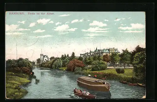 AK Hamburg-St.Georg, Partie an der Alster mit Booten