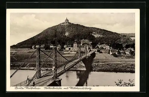 AK Porta Westfalica, Kettenbrücke mit Wittekindsberg