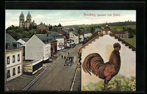 AK Arenberg, genannt roter Hahn, Strassenpartie mit Ansichtskartenstand, Roter Hahn