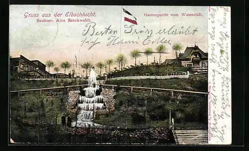 AK Hamburg-Altona, Elbschlucht, Gartenpartie vom Wasserfall