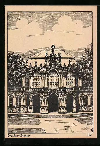 Künstler-AK Dresden, Darstellung vom Zwinger