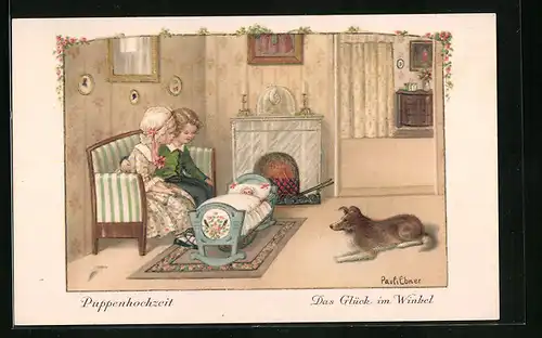 Künstler-AK Pauli Ebner: Puppenhochzeit, Das Glück im Winkel