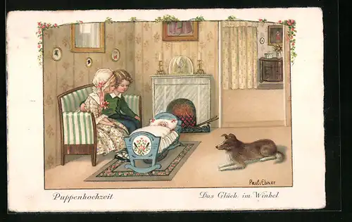 Künstler-AK Pauli Ebner: Puppenhochzeit, Das Glück im Winkel