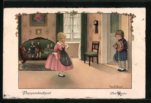 Künstler-AK Pauli Ebner: Puppenhochzeit, Der Freier