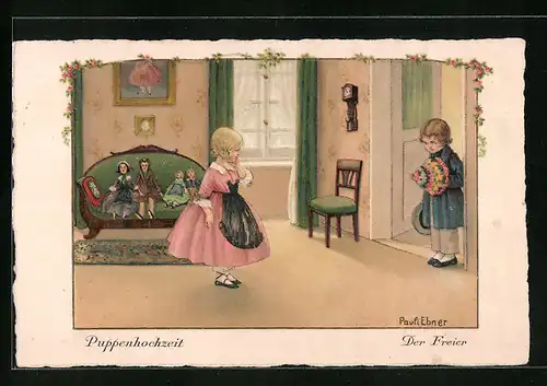 Künstler-AK Pauli Ebner: Puppenhochzeit, Der Freier