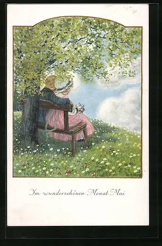 Künstler-AK Pauli Ebner: Paar unter grünem Baum im Mai