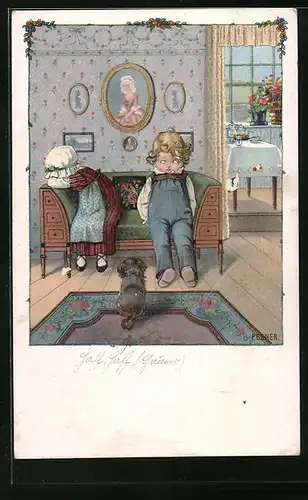 Künstler-AK Pauli Ebner: Tränen nach dem Streit in der Stube