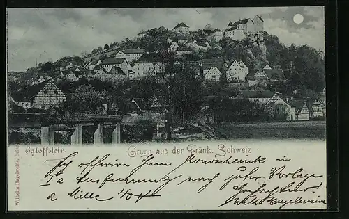 Mondschein-AK Egloffstein /Sächs. Schweiz, Totalansicht vom Feld aus