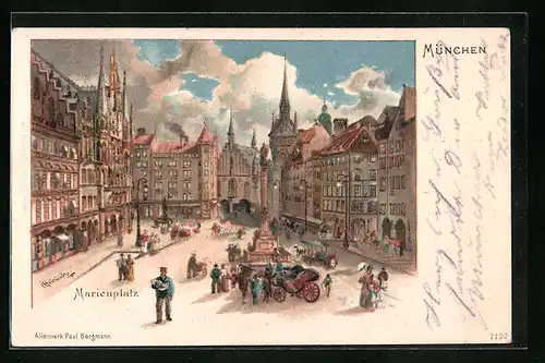 Künstler-AK Karl Heinisch: München, Passanten am Marienplatz