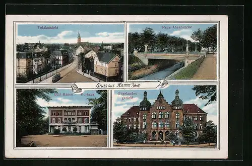 AK Hamm i. W., Totalansicht, Kurhaus Bad Hamm, Oberlandesgericht, Neue Ahsebrücke