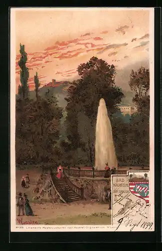 Lithographie Bad Nauheim, Der Sprudel, Wappen