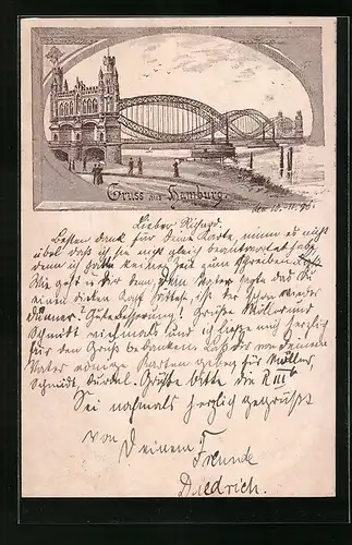 Künstler-AK Hamburg-Rothenburgsort, Elbbrücke