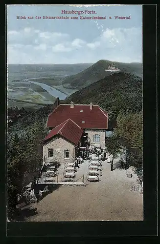 AK Hausberge-Porta, Blick aus der Bismarcksäule zum Kaiserdenkmal und Wesertal