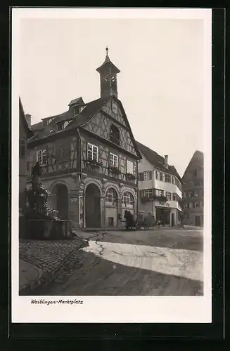 AK Waiblingen, Marktplatz mit Brunnen