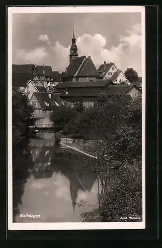 AK Waiblingen, Ortspartie am Wasser