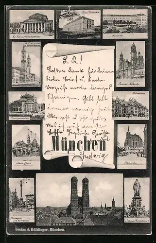 AK München, Frauenkirche, Peterskirche, Neue Pinakothek