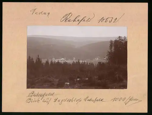 Fotografie Brück & Sohn Meissen, Ansicht Rehefeld i. Erzg., Blick vom Wald auf das Jagdschloss Rehefeld