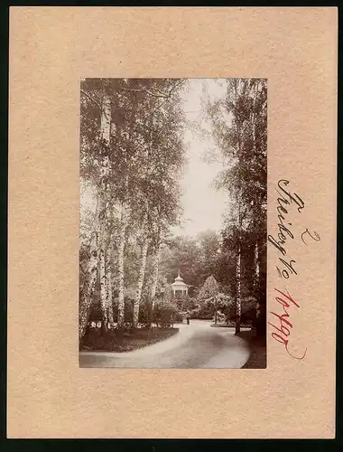 Fotografie Brück & Sohn Meissen, Ansicht Freiberg i. Sa., Partie an der Promenade mit Pavillon mit Soldat