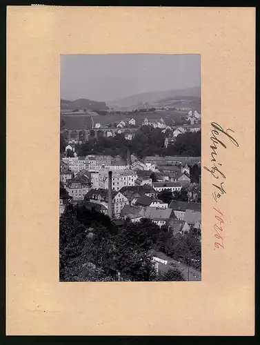 Fotografie Brück & Sohn Meissen, Ansicht Sebnitz, Blick auf den Ort mit Eisenbahnviadukt und Hotel Stadt Dresden